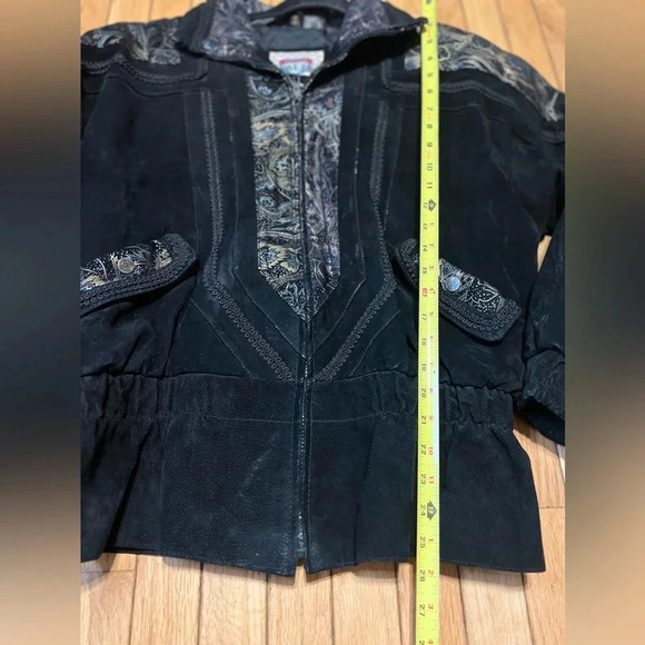 Vtg Adler Suede Leather Coat Women’s Medium 80’s Ruched Paisley Print Patchwork - Picture 10 of 11